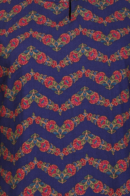 Navy Blue Chevron Beadwork Straight Kurta