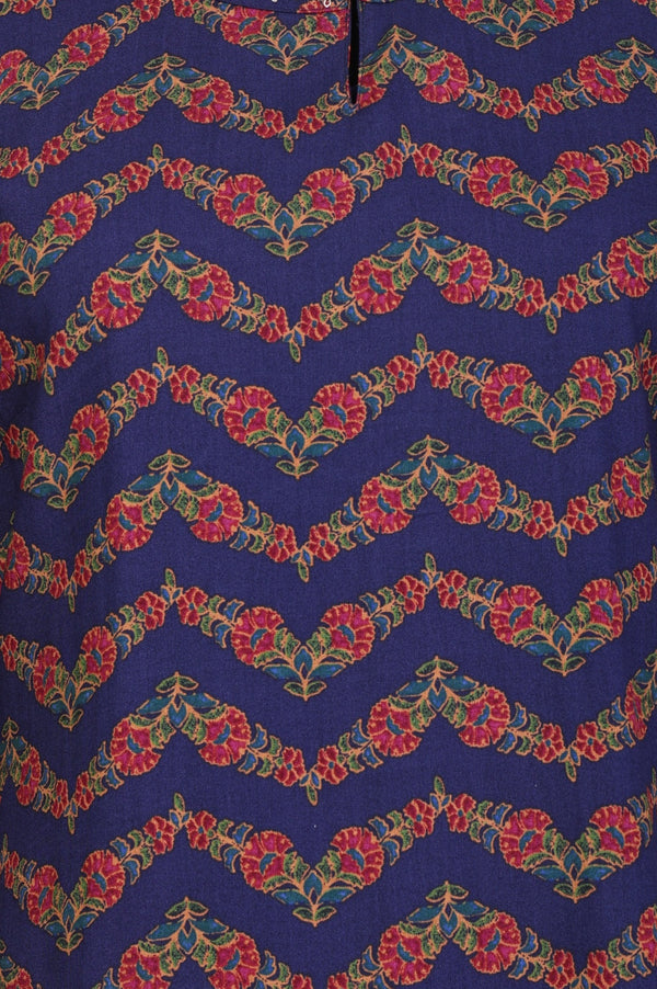 Navy Blue Chevron Beadwork Straight Kurta
