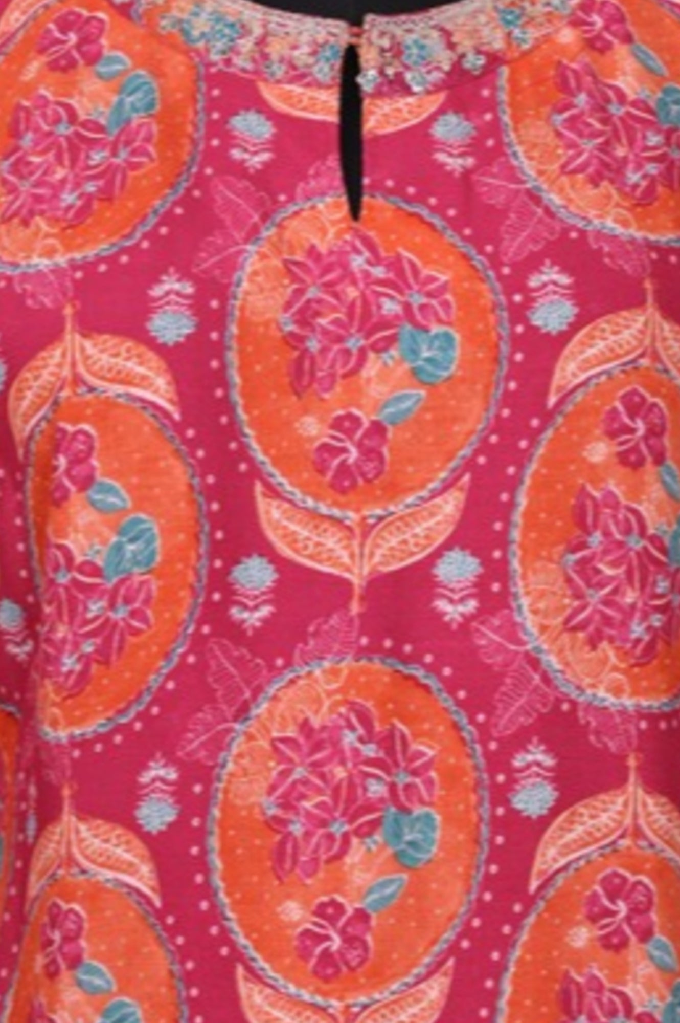 Pink Floral Printed Sequins Rayon Straight Kurta