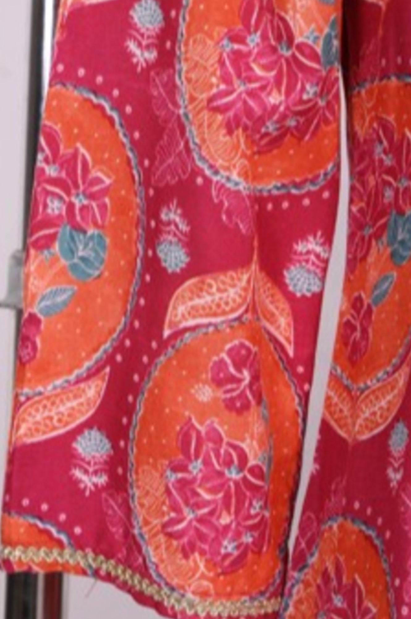 Pink Floral Printed Sequins Rayon Straight Kurta