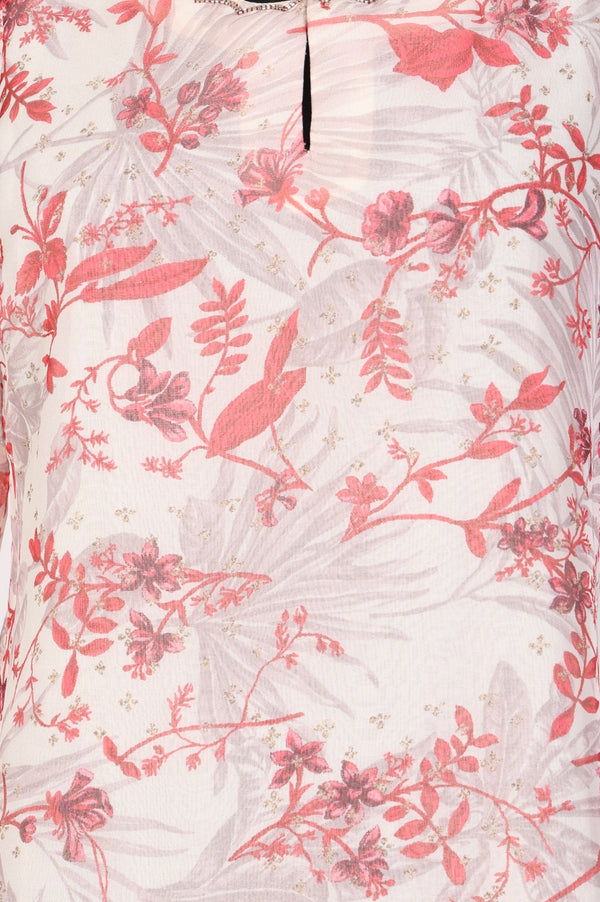 Off White Floral Printed Organza Straight Kurta