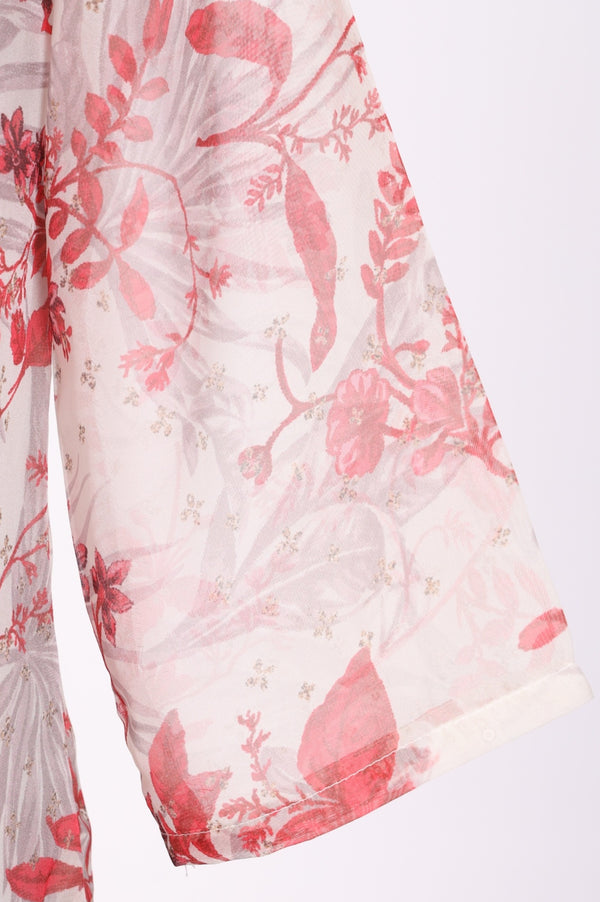 Off White Floral Printed Organza Straight Kurta