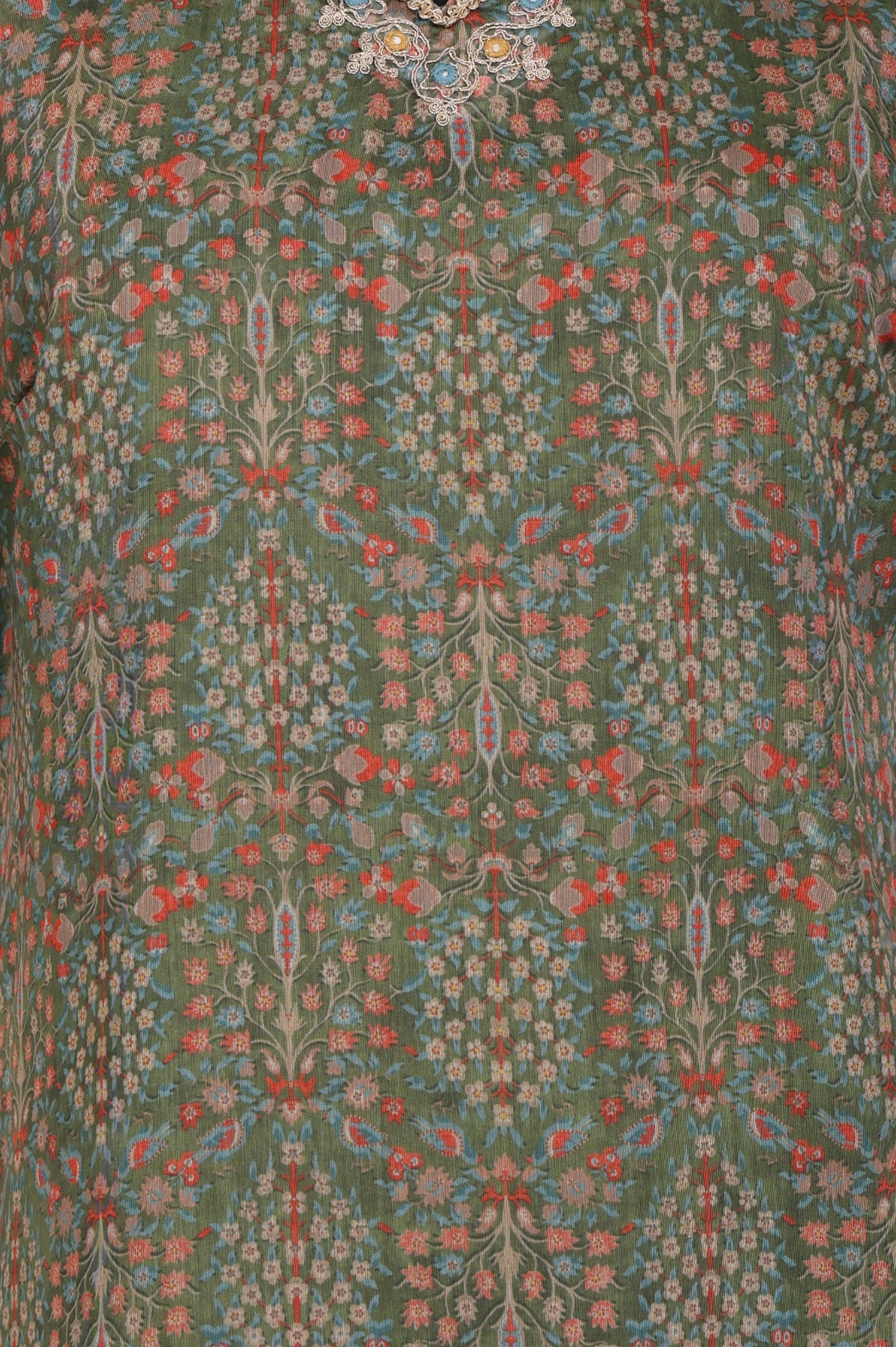 Green Botanical Printed Chiffon Straight Kurta with Sequin