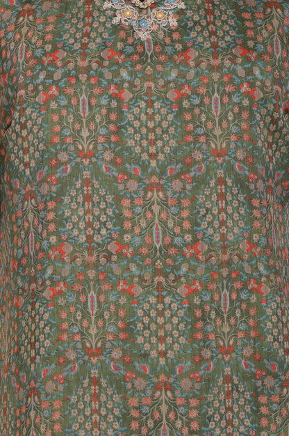 Green Botanical Printed Chiffon Straight Kurta with Sequin