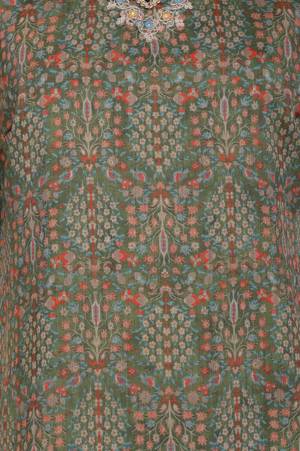 Green Botanical Printed Chiffon Straight Kurta with Sequin
