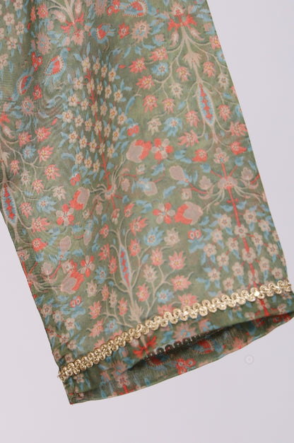 Green Botanical Printed Chiffon Straight Kurta with Sequin