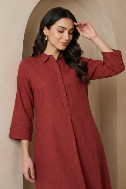 Maroon Solid Pure Cotton Straight Kurta