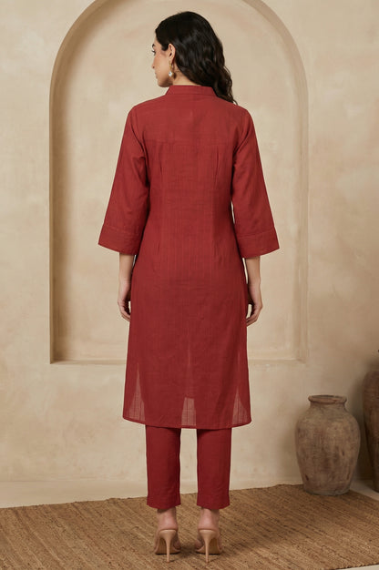 Maroon Solid Pure Cotton Straight Kurta