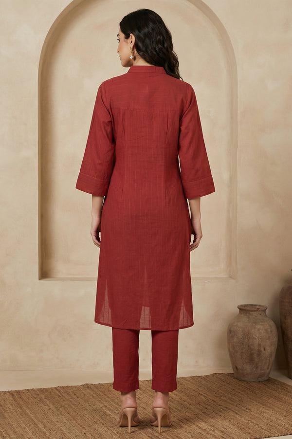 Maroon Solid Pure Cotton Straight Kurta
