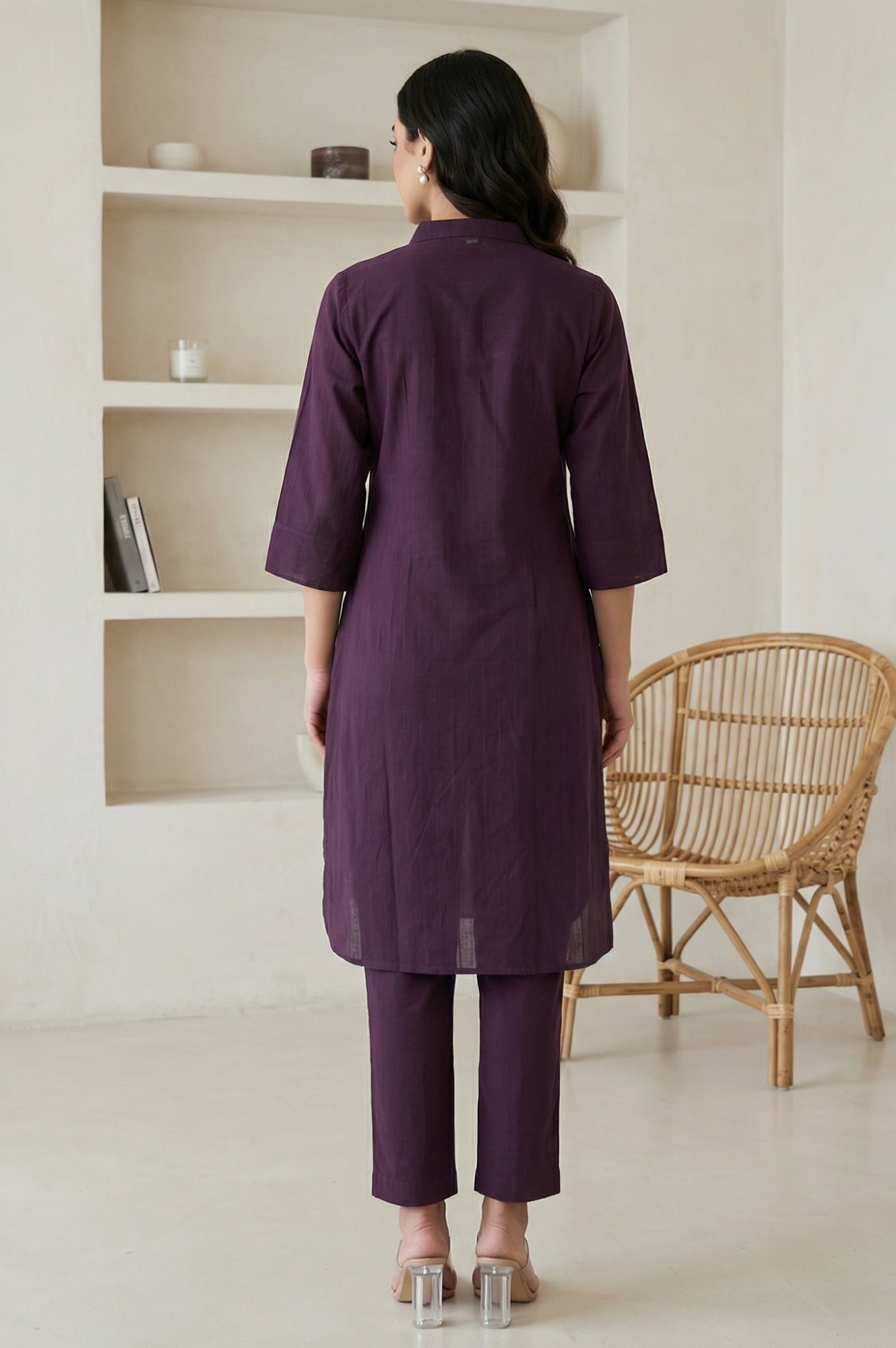 Burgundy Solid Pure Cotton Straight Kurta