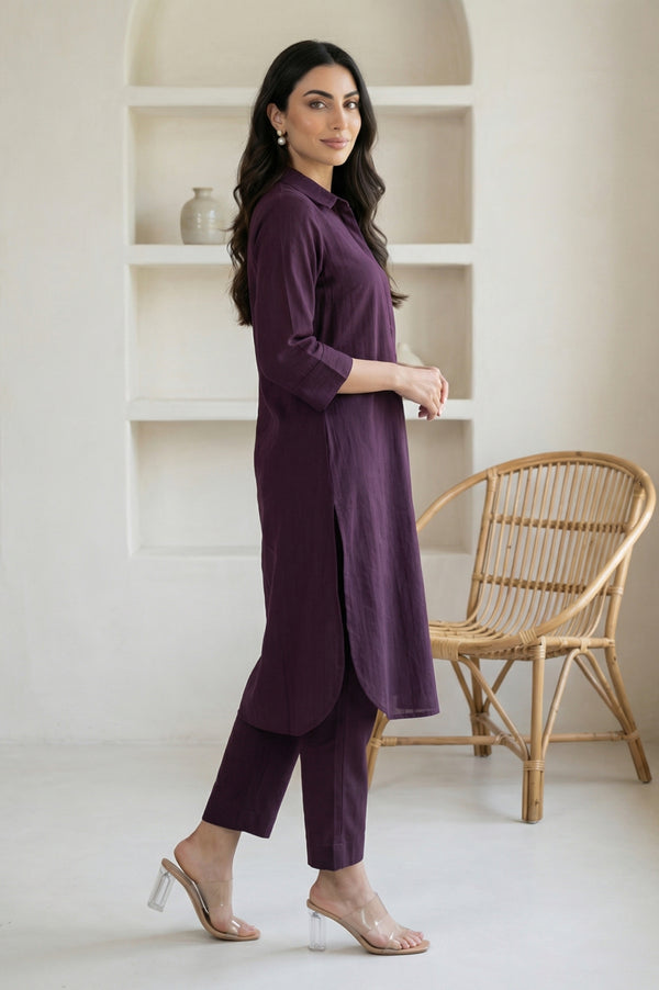 Burgundy Solid Pure Cotton Straight Kurta