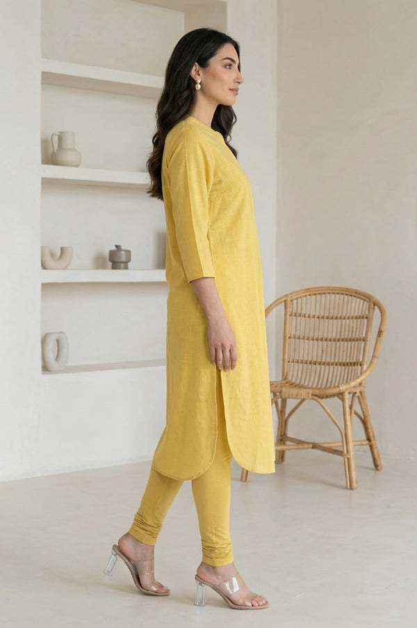 Yellow Thread Embroidered Pure Cotton Straight Kurta