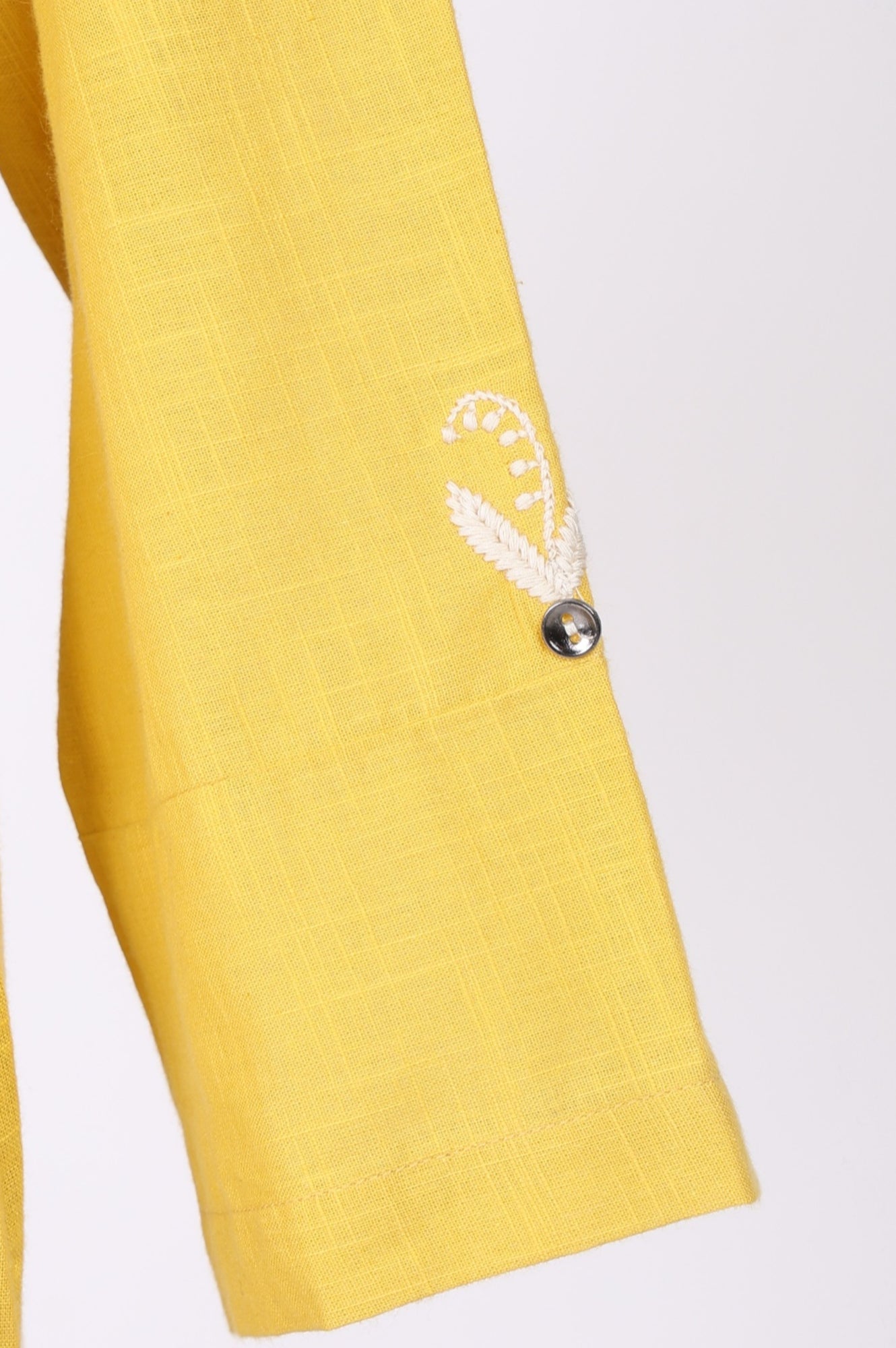 Yellow Thread Embroidered Pure Cotton Straight Kurta