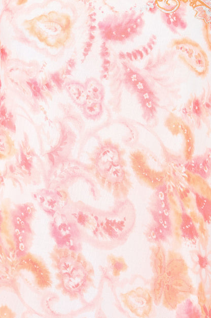 Light Pink Floral Printed Embroidered Sleeveless Chiffon Western Dress