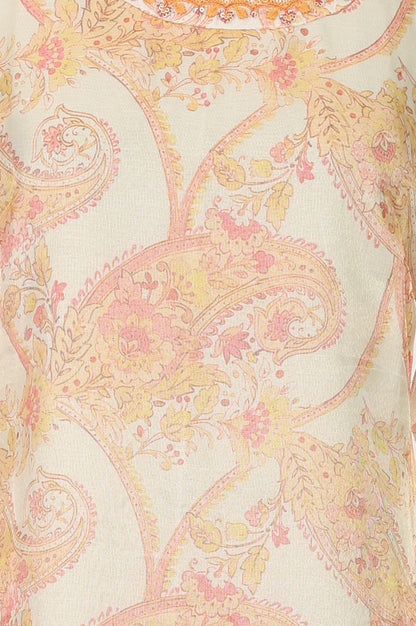 Off White Paisley Thread Embroidered Tissue Straight Kurta