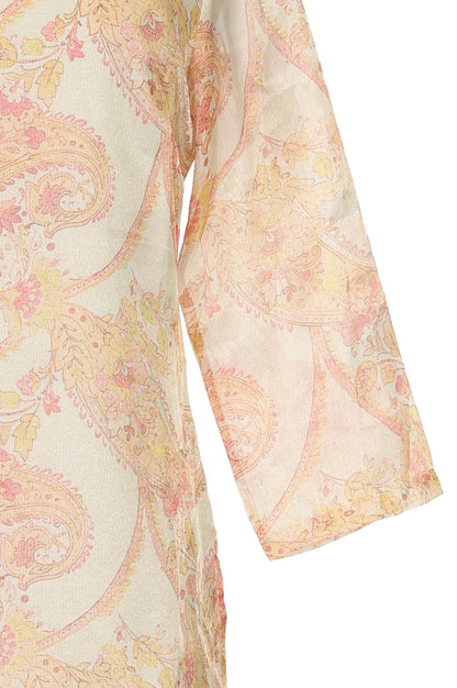 Off White Paisley Thread Embroidered Tissue Straight Kurta