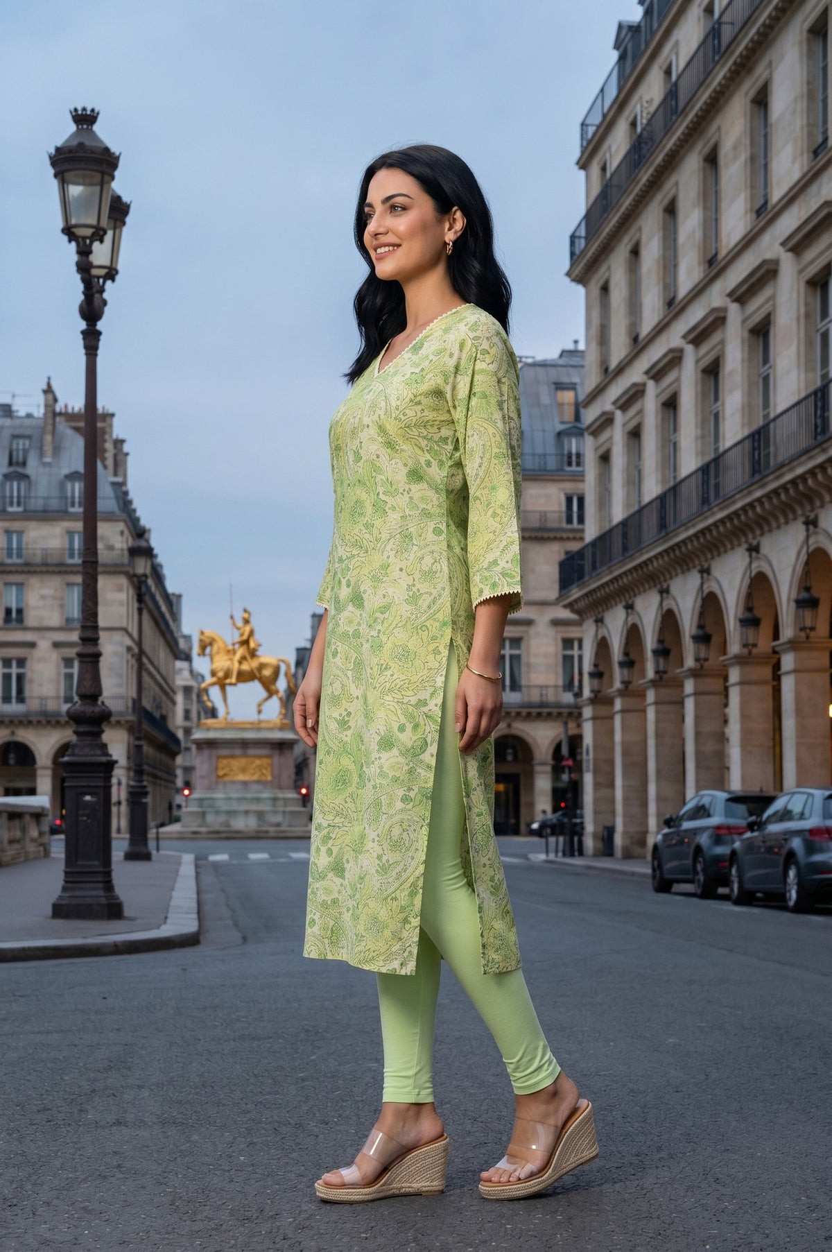 Green Paisley Printed Modal Straight Kurta