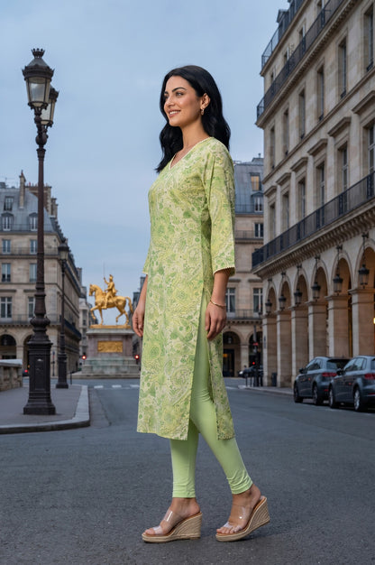Green Paisley Printed Modal Straight Kurta