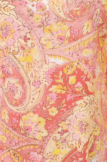 Peach Paisley Printed Modal Straight Kurta