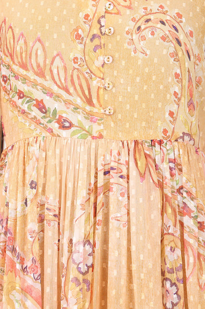 Peach Paisley Chiffon Flared Western Dress