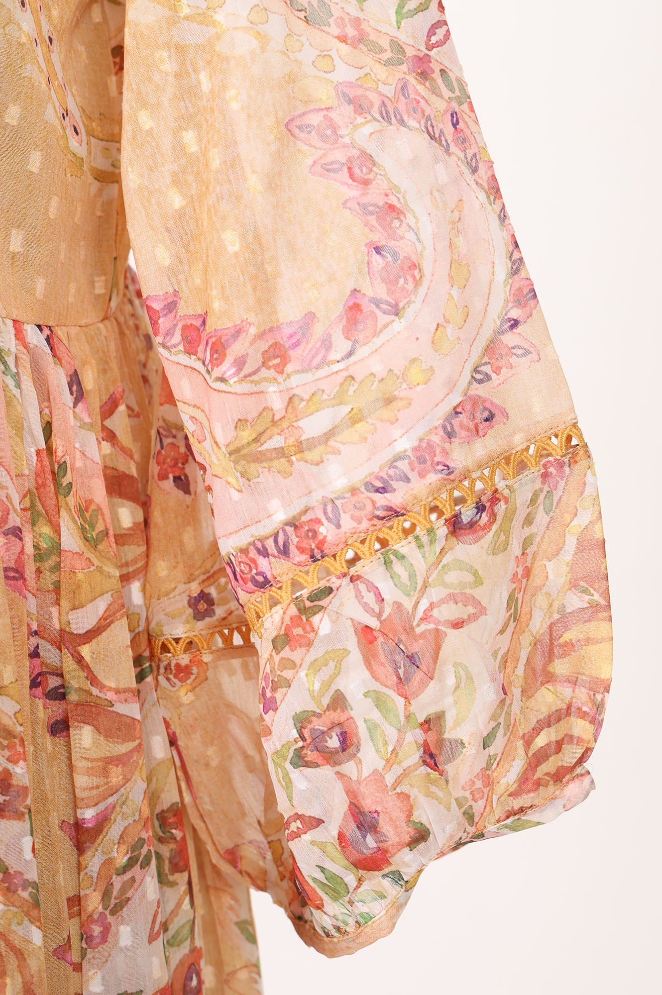 Peach Paisley Chiffon Flared Western Dress
