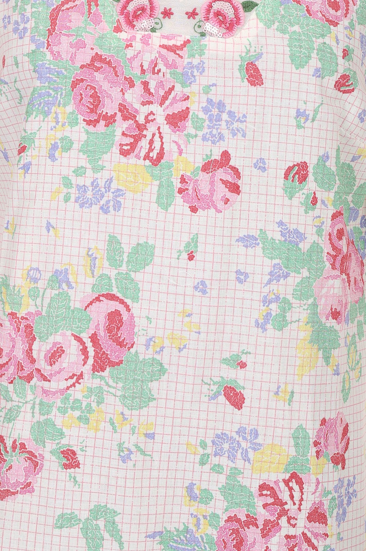 Off White Floral Printed Pure Cotton Straight Kurta