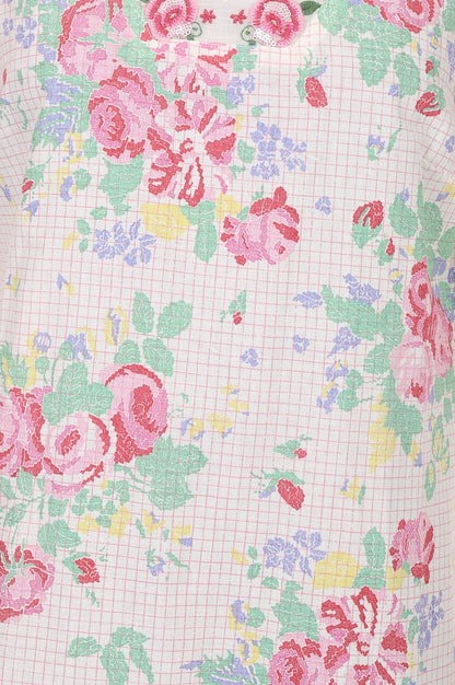 Off White Floral Printed Pure Cotton Straight Kurta