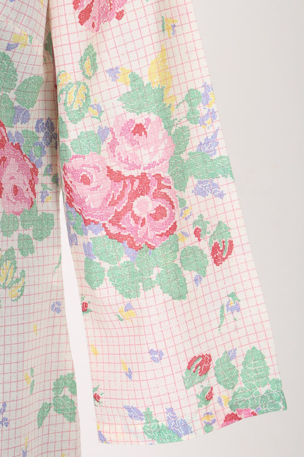 Off White Floral Printed Pure Cotton Straight Kurta