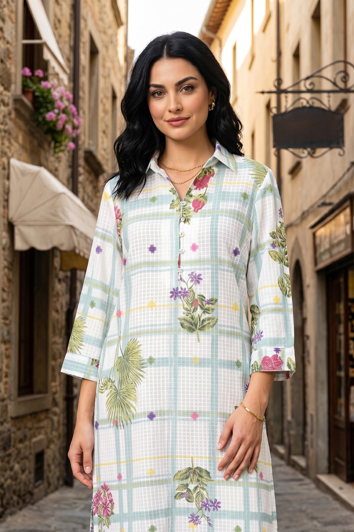 White Floral Printed Pure Cotton Straight Kurta