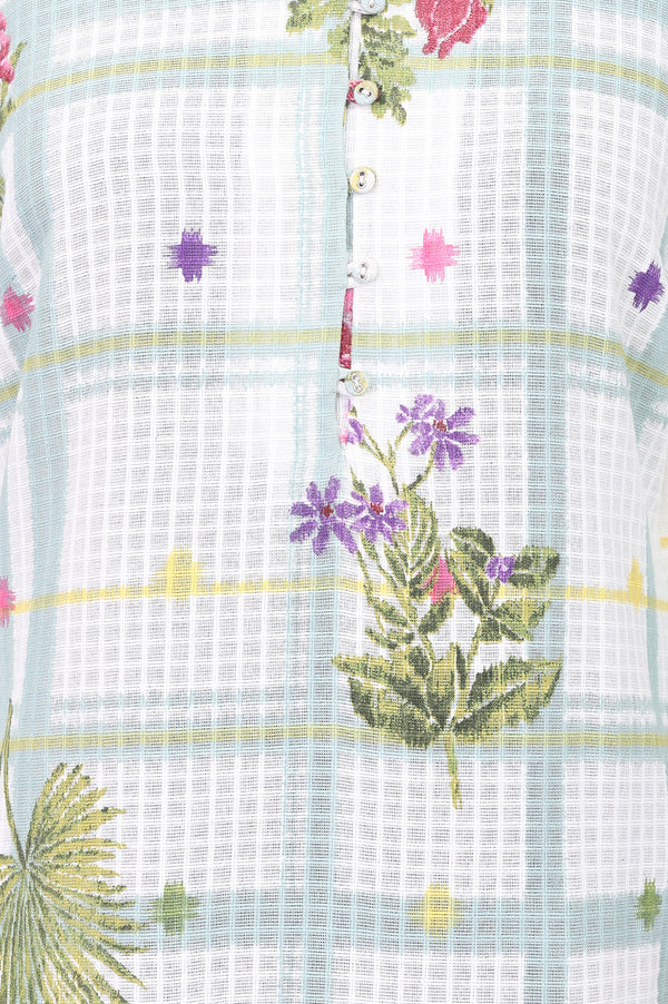 White Floral Printed Pure Cotton Straight Kurta