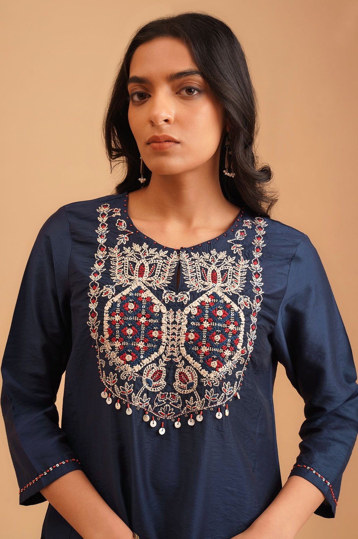 Navy Blue Embroidered Straight Kurta