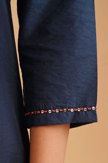 Navy Blue Embroidered Straight Kurta