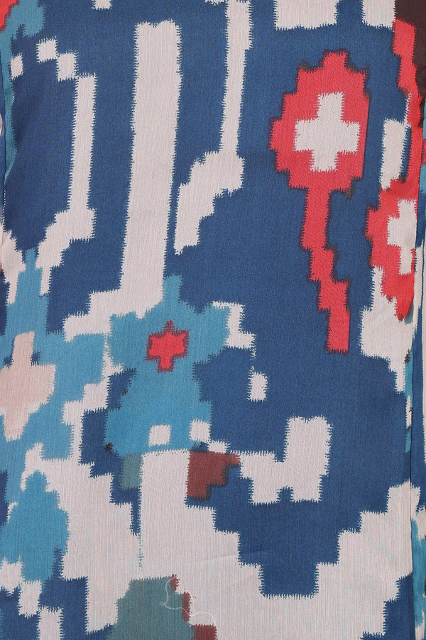 Blue Ikat Printed Sequins Chiffon Straight Kurta
