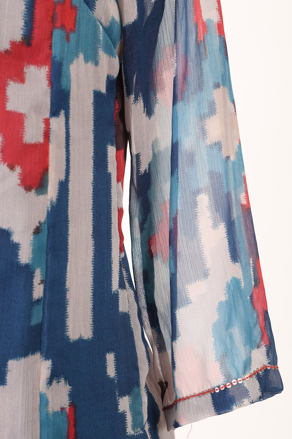 Blue Ikat Printed Sequins Chiffon Straight Kurta