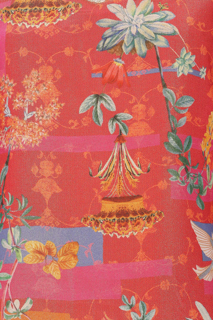 Orange Floral Printed Tissue Crape Straight Kurta