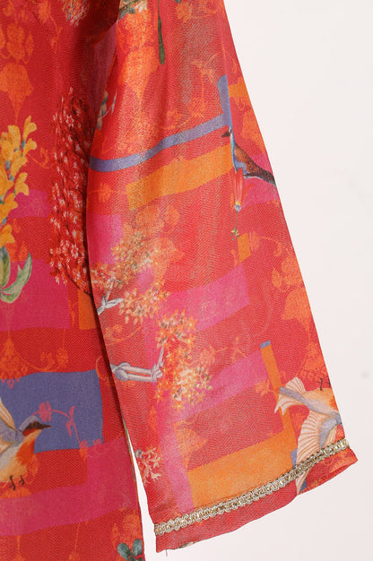 Orange Floral Printed Tissue Crape Straight Kurta