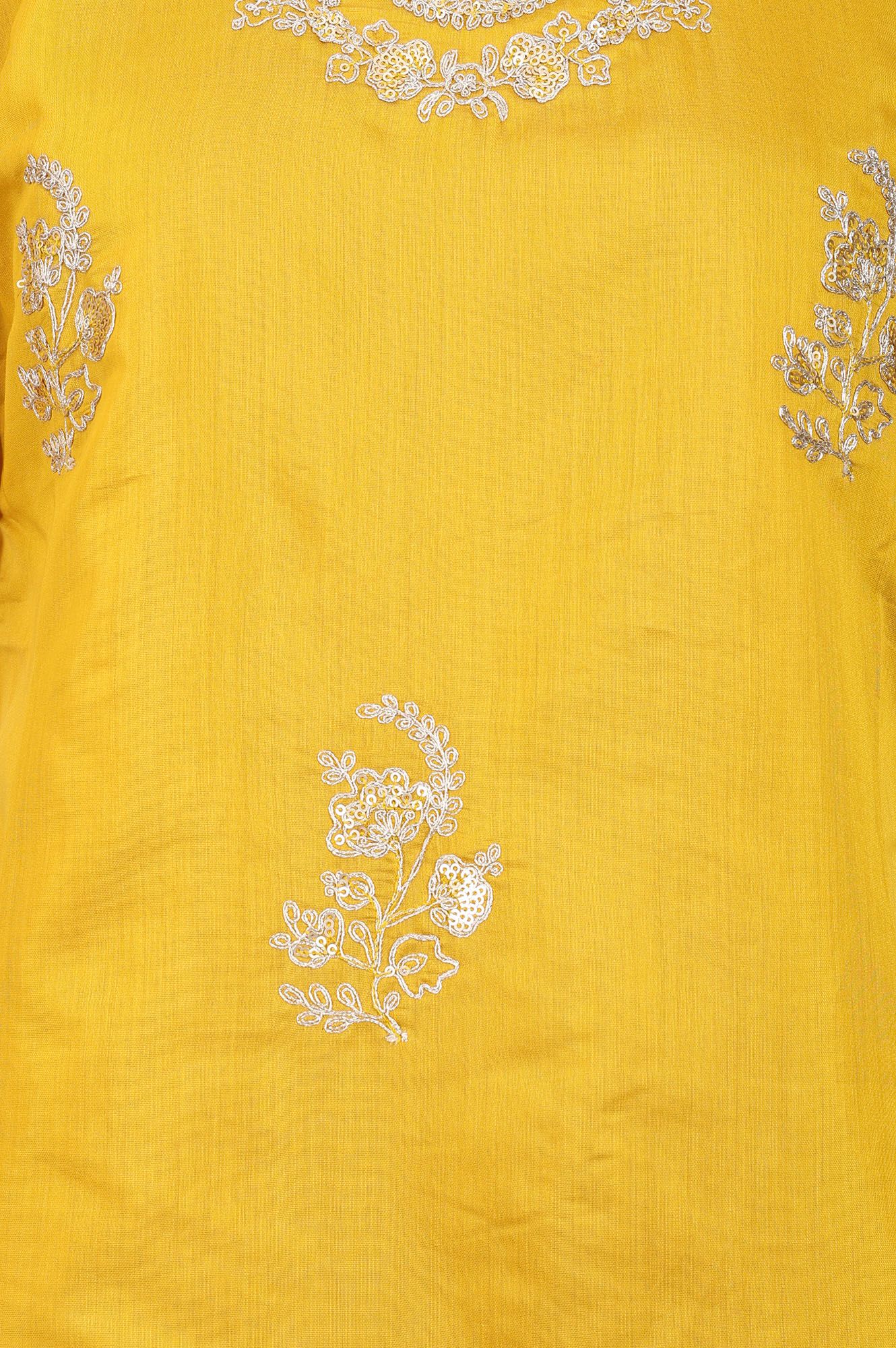 Yellow Embroidered Chanderi Straight Kurta
