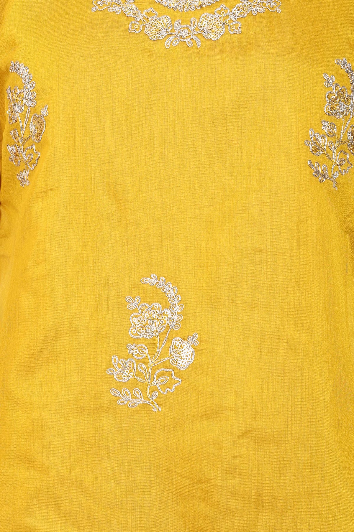 Yellow Embroidered Chanderi Straight Kurta