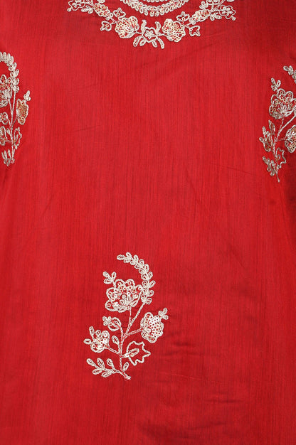 Red Embroidered Chanderi Straight Kurta