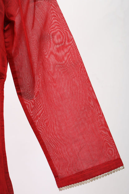 Red Embroidered Chanderi Straight Kurta