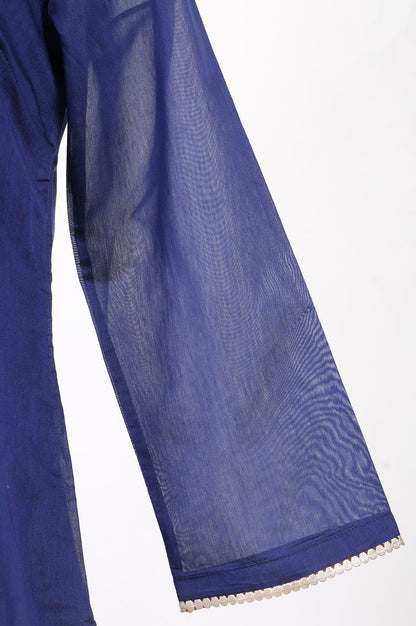 Navy Blue Embroidered Chanderi Straight Kurta