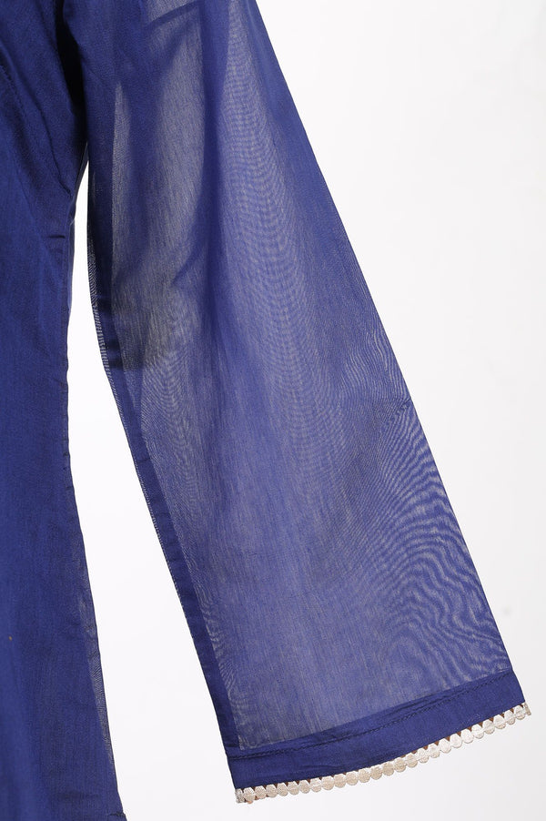 Navy Blue Embroidered Chanderi Straight Kurta