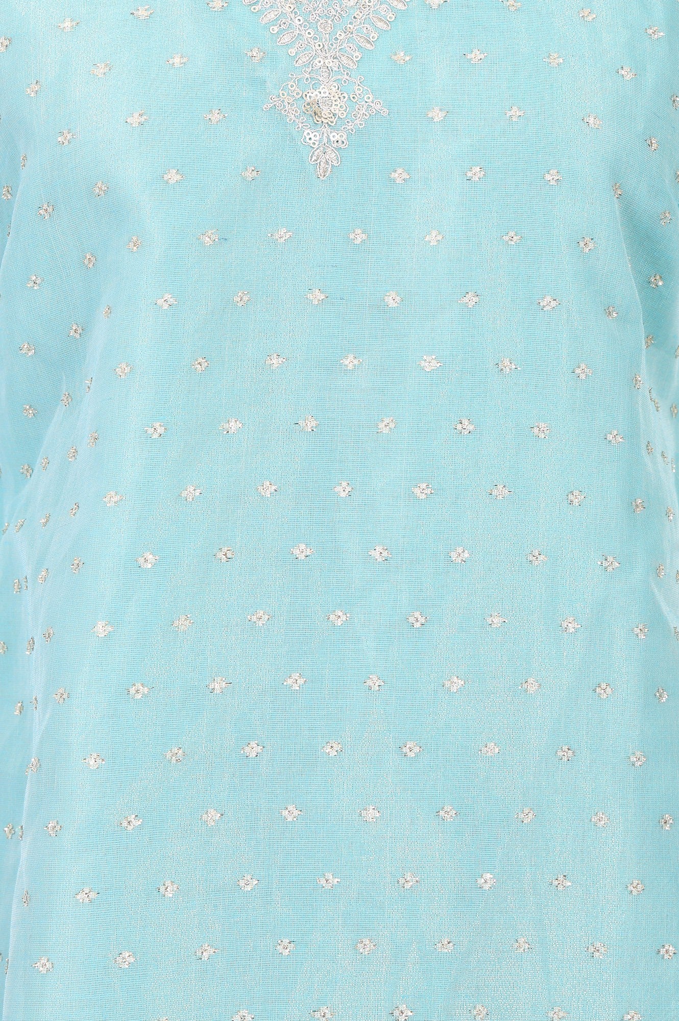 Turquoise Blue Yarn Dyed Ethnic Motifs Zari Straight Kurta