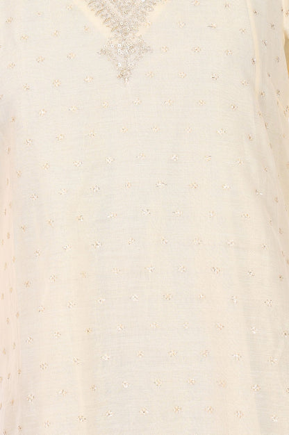 Off White Embroidered Sequin Straight Kurta