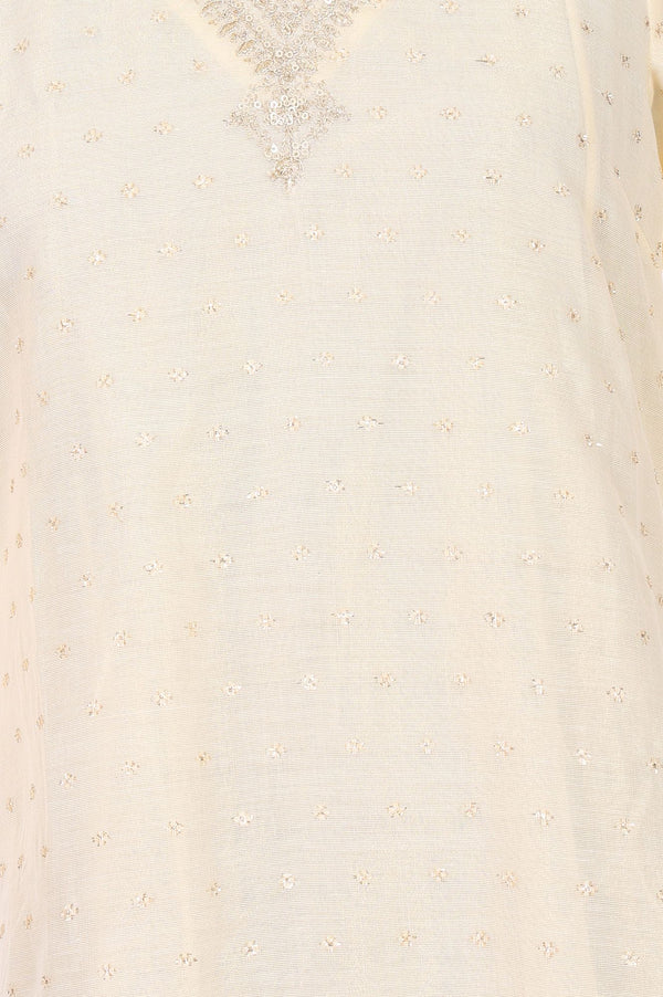 Off White Embroidered Sequin Straight Kurta