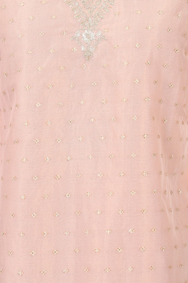 Peach Yarn Dyed Zari Sequins Straight Kurta