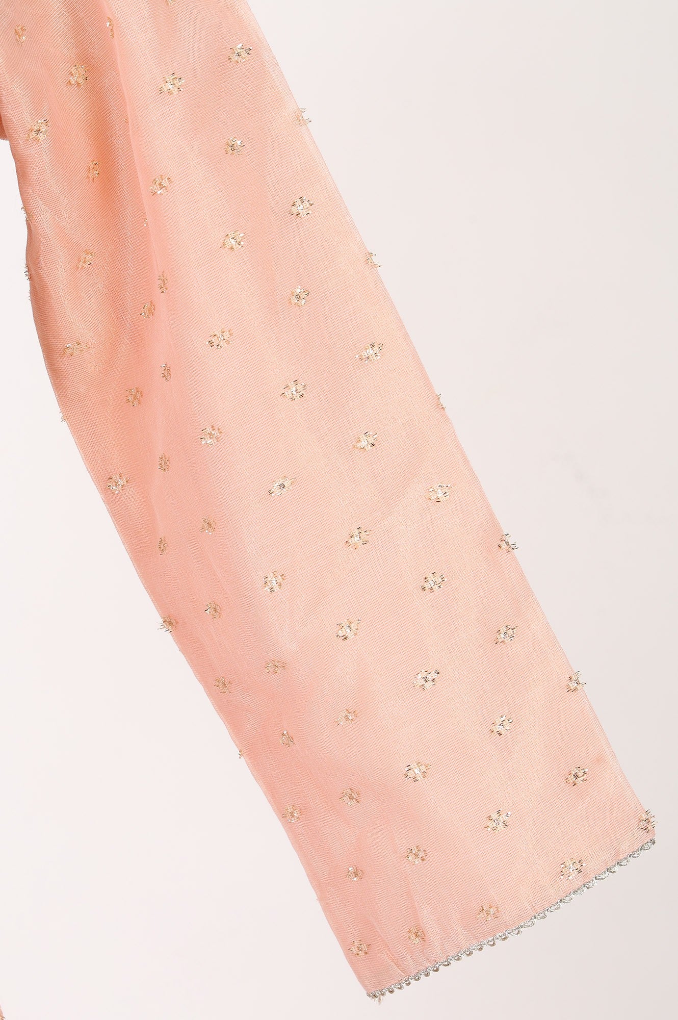 Peach Yarn Dyed Zari Sequins Straight Kurta