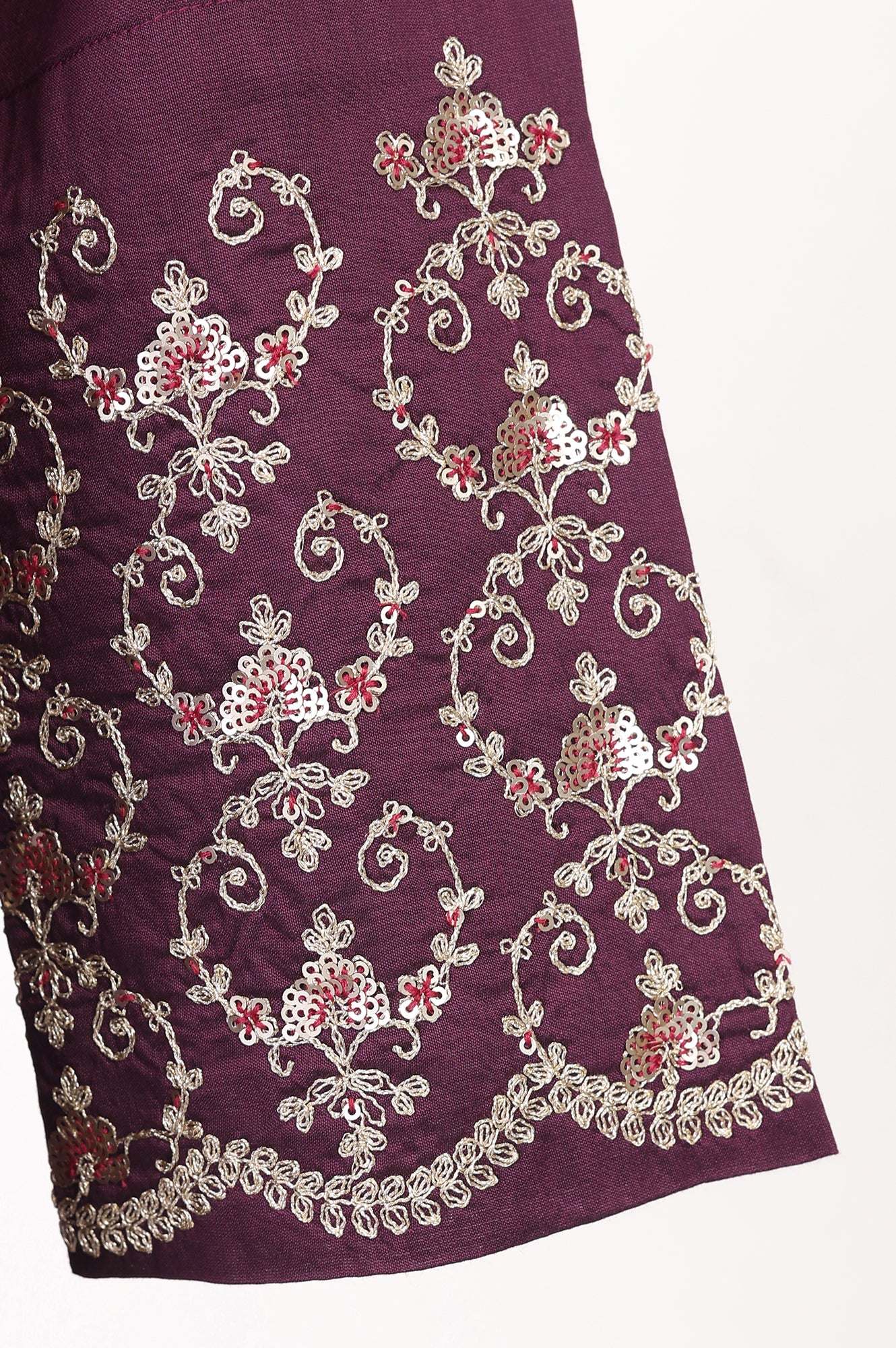 Purple Embroidered Straight Kurta