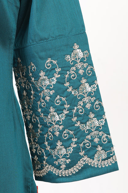 Teal Embroidered Straight Kurta