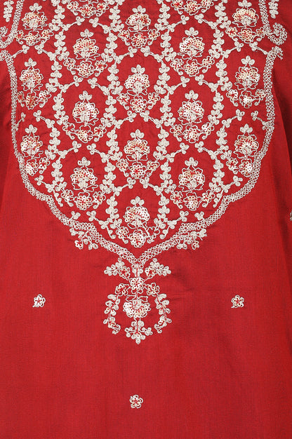 Maroon Embroidered Straight Kurta